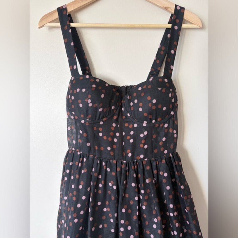 NEW Cara Cara Pheobe Midi Linen Silk Dress Stamped Dot Black US 6 UK 10 - Picture 9 of 16